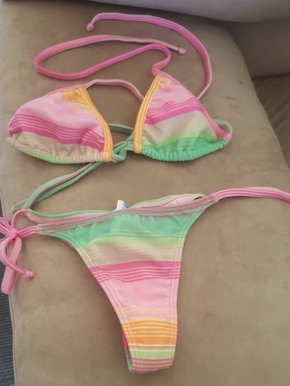 New Pastel Rainbow Stripe Bikini - Pink & Green